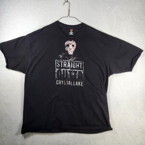 Straight Outta Crystal Lake Jason Voorhees Hanes‎ Black Graphic Tee 4XL